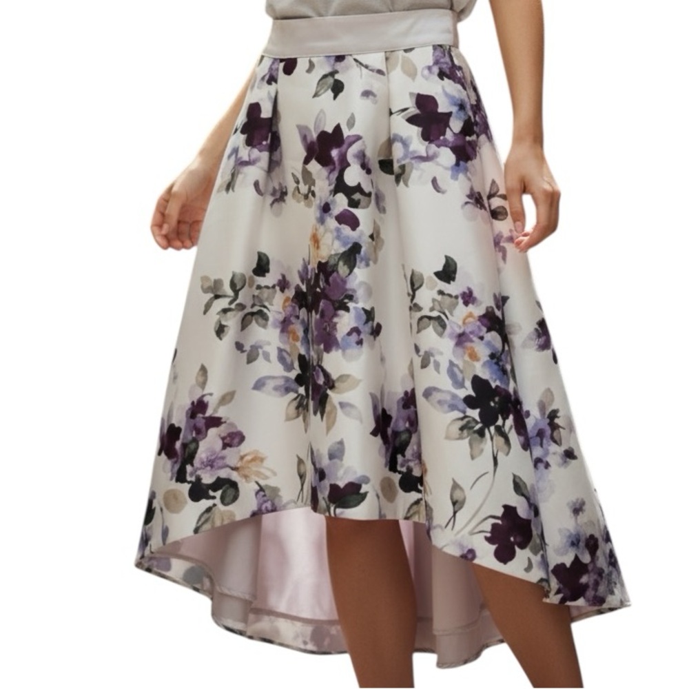 White House Black Market Floral High-Low Poppy Midi Skirt
